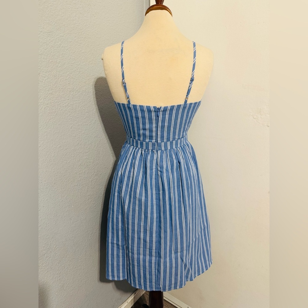 Main Strip Blue Striped Mini Yacht Cut Out Fit and Flare Dress with Pockets Sz S - Picture 13 of 16